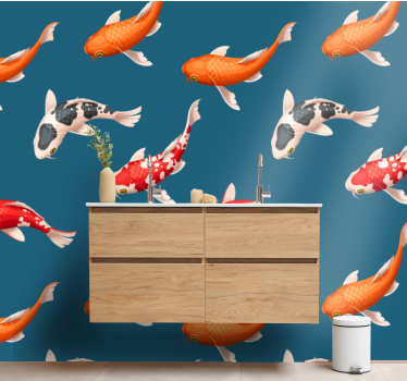 Koi fish pattern blue background Bathroom Wall Murals - TenStickers