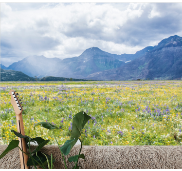 Landscape wall mural mountain flower meadow - TenStickers