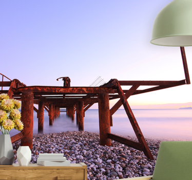 Landscape wall mural rustic pier sunset - TenStickers