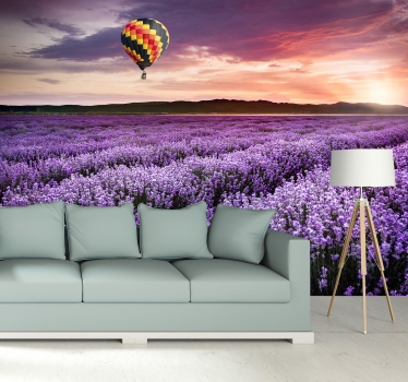 Lavender Hot Air Baloon landscape wall mural - TenStickers