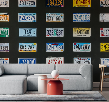 License plates vintage mural - TenStickers