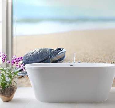 Little turtle on a white beach animal wall mural - TenStickers