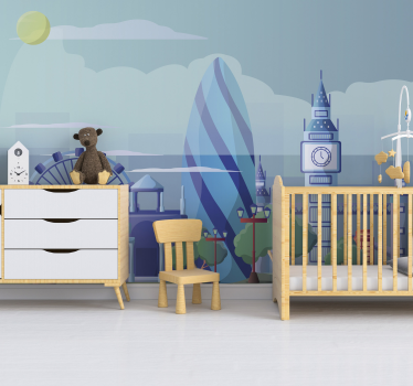 London blue children's bedroom Wall Mural - TenStickers
