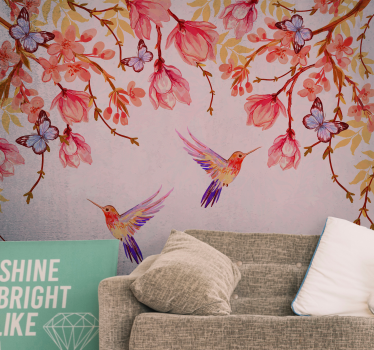 Magnolia and Birds Chinese Style flower wall mural - TenStickers