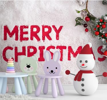 Merry Christmas on snow background winter wonderland wall mural - TenStickers