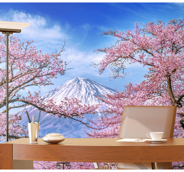 Mountain cherry blossom mural wallpaper - TenStickers