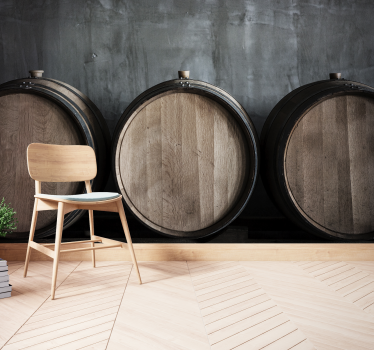 Mural stone wall wooden barrel design - TenStickers