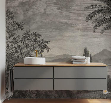 Nature landscape grey wall mural bathroom - TenStickers