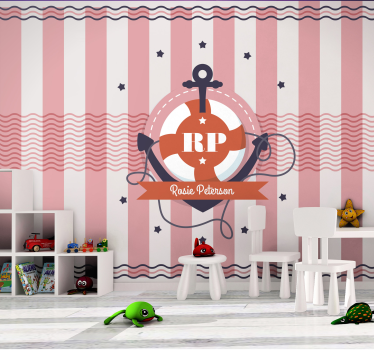 Navy and pink geometric design with initial custom murals - TenStickers