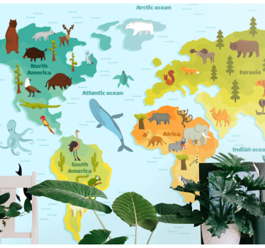 Nordic with animals world map wall mural - TenStickers