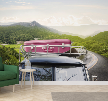 On the road vintage car photo wallpaper - TenStickers