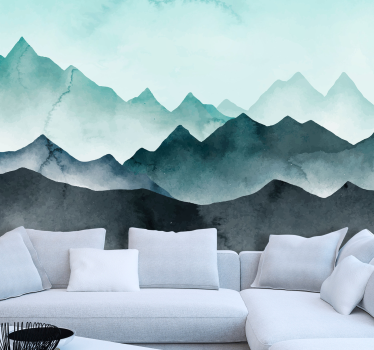 Painted blue mountains mountain mural - TenStickers