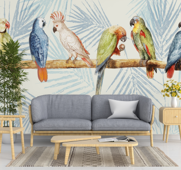 Pastel colored parrots mural wallpaper - TenStickers