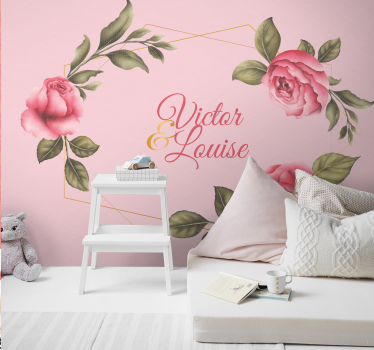 Pink and gold roses personalised  custom murals - TenStickers