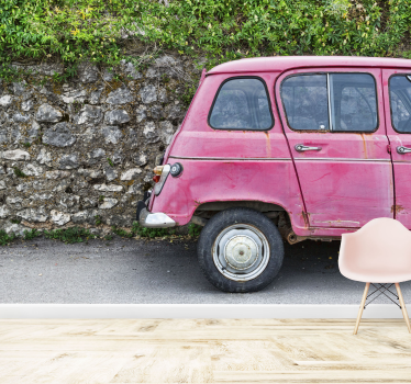 Pink Car vintage mural - TenStickers