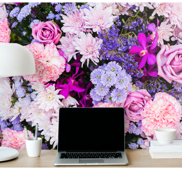 Pink purple flowers mural wallpaper - TenStickers