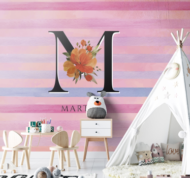Pink stripe personalised initial custom murals - TenStickers