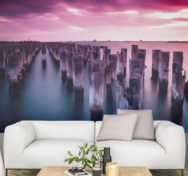 Pink Sunset landscape wall mural - TenStickers
