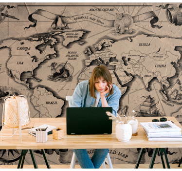 Political vintage worldmap concrete effect Home office mural - TenStickers