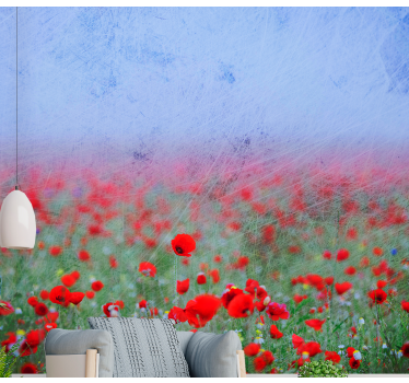 Poppy wall mural lush poppy fields - TenStickers