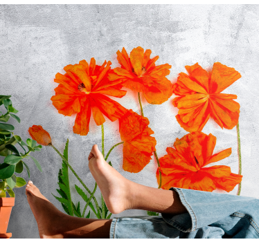 Poppy wall mural orange poppy blooms - TenStickers