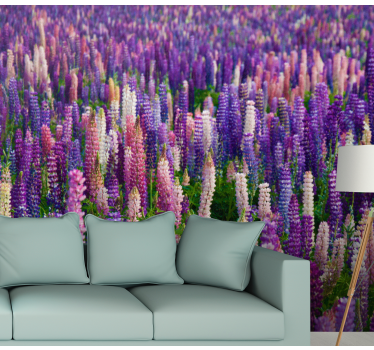Purple flower field mural wallpaper - TenStickers
