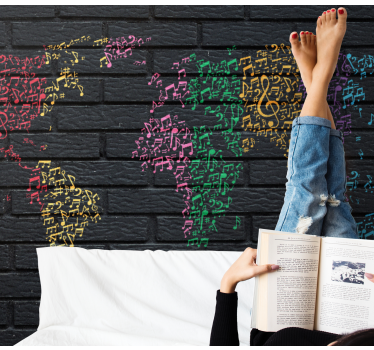 Rainbow music sounds with worldmap music wall mural - TenStickers