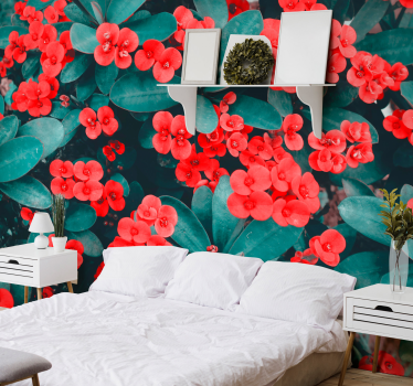 Red flowers mural wallpaper - TenStickers