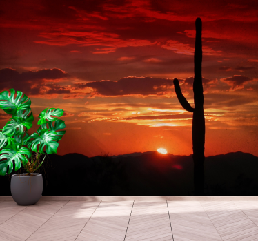 Red sky with sunset and cactus wall mural - TenStickers