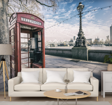 Red telephone box London City wall mural - TenStickers
