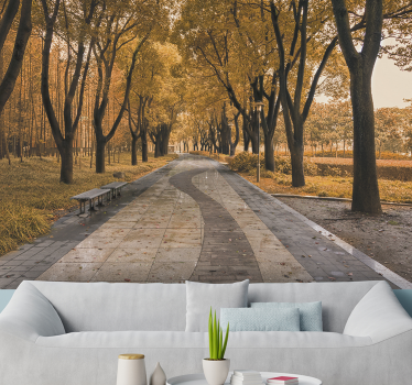 Road in autumn Forest Wall Mural - TenStickers