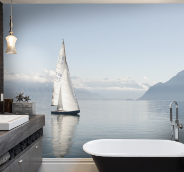 Sailing boat peaceful sea under the sea wall mural - TenStickers