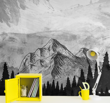 Scandinavian style black mountain mural - TenStickers