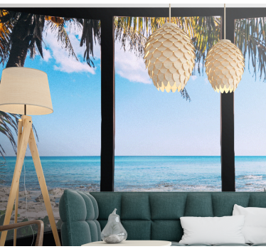 Sea landscape from window 3d mural wallpaper - TenStickers