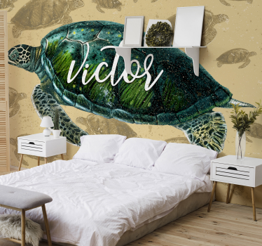 Sea turtle with name vintage wall mural - TenStickers