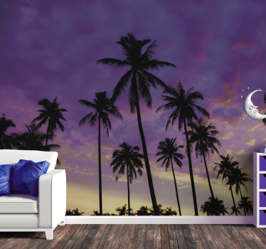Silhouette of palm trees purple tree wall mural - TenStickers