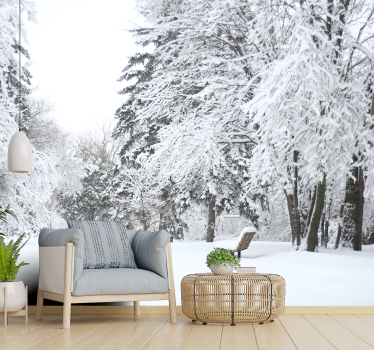 Snowing in forest forest mural wallpaper - TenStickers
