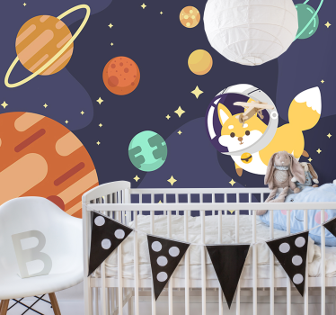 Space fox landscape wall mural - TenStickers
