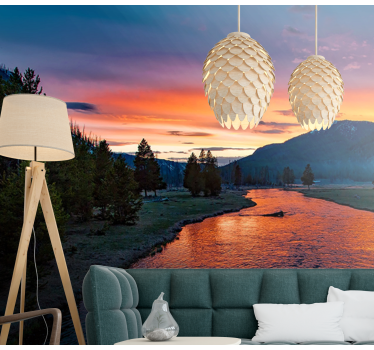 Sunset River Vista landscape wall mural - TenStickers