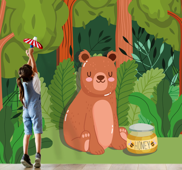 Swinging Cartoon for Honey modern mural wallpaper - TenStickers