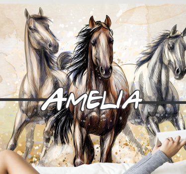 Three illustrated horses mural wallpaper - TenStickers