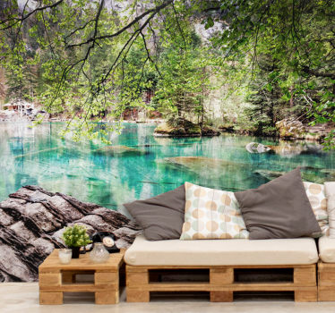 Tranquil lake scene landscape wall mural - TenStickers