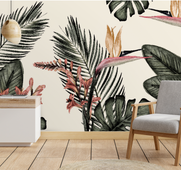 Tropical Charcoal living room mural - TenStickers