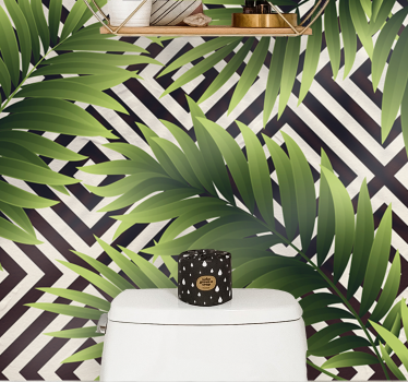 Tropical plants on black and white squares nature murals - TenStickers