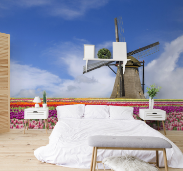Tulip field and windmill wall mural - TenStickers