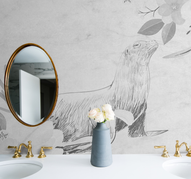 Wall mural bathroom seal surrounded by flowers - TenStickers