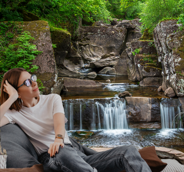 Wall mural mountain serene nature waterfall - TenStickers