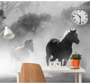 White and Black horse  mural wallpaper - TenStickers