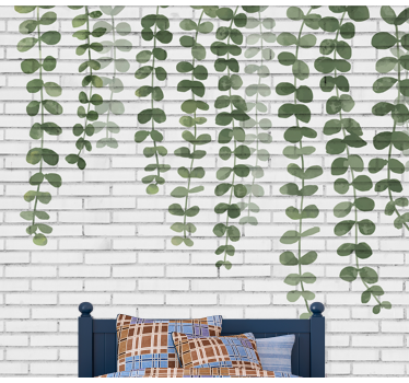 White brick wall with plants brink mural - TenStickers