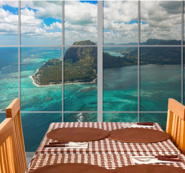Window view of amazing azure ocean beach under the sea wall mural - TenStickers